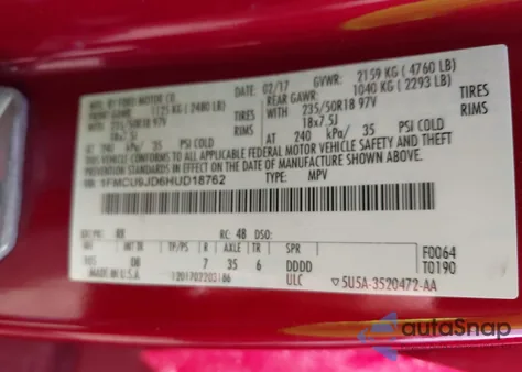 2017 Ford Escape Titanium из США, поврежденный, VIN 1FMCU9JD6HUD18762